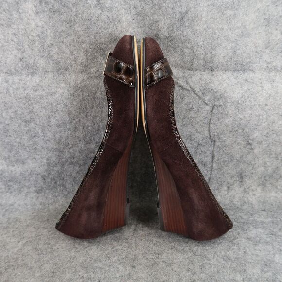 Michael Kors Shoes Women 8.5 Wedge Pump Leather Fashion Ballet Flat Brown Buckle - Picture 10 of 14